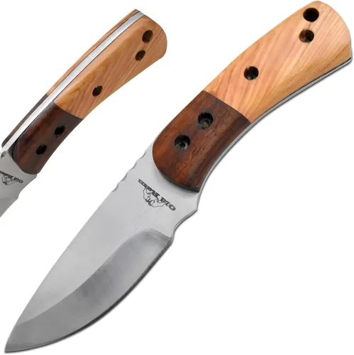 Vista 16 de Collection - Cuchillo de caza de hoja fija resistente, cuchillo afilado de acero inoxidable para exteriores con funda de cuero (BLP-2028)
