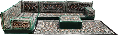 Vista 116 de arabicsofa Juego de asientos Jalsa en forma de L – Majlis árabe hecho a mano con almohadas de respaldo