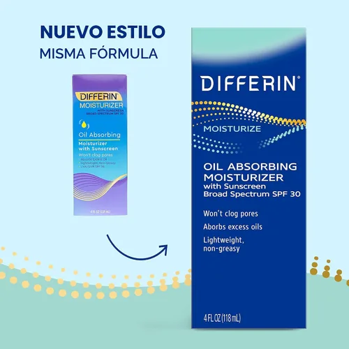 Vista 2 de Hidratante absorbente de aceite Differin con SPF 30, protector solar facial de los fabricantes del gel Differin, cuidado suave de la piel