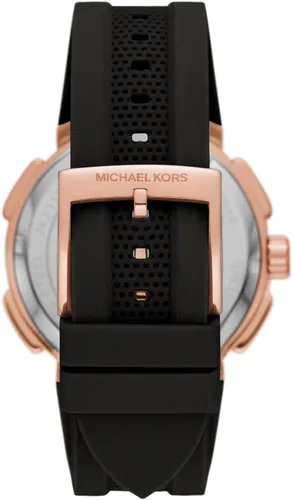 Vista 3 de Michael Kors Reloj de cuarzo de acero inoxidable Sidney para mujer con correa de silicona, NegroRosa, Reloj de cuarzo