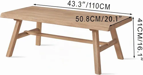 Vista 2 de Wnutrees - Mesa de café de 43" de madera maciza estilo casa de campo, mesa central rústica rectangular para sala de estar, natural