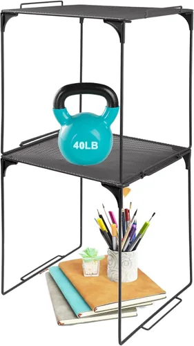 Vista 7 de Piffny Estante organizador de malla metálica versátil, apilable, para taquillas escolares de tamaño estándar, también para armarios de gimnasio