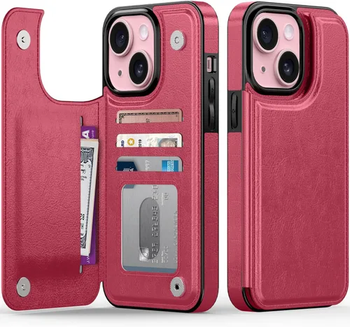 Vista 105 de FUNMIKO Funda tipo cartera para iPhone 15 con tarjetero + clip para efectivo, bloqueo RFID, protección contra caídas de grado militar y obras