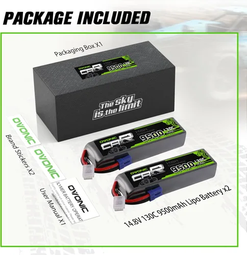 Vista 6 de OVONIC 4S LiPo Batería 9500mAh 14.8V 130C RC Batería con conector EC5 (paquete de 2)