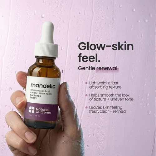 Vista 4 de Suero de ácido mandélico 10% Facial AHA antienvejecimiento con ácido hialurónico Dirige líneas finas, manchas oscuras y arrugas aclara el acné