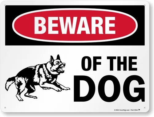 Vista 15 de SmartSign Letrero de metal con gráfico "Beware of The Dog" de 7 x 10 pulgadas, aluminio laminado a prueba de óxido, rojo, negro y blanco, fabricado