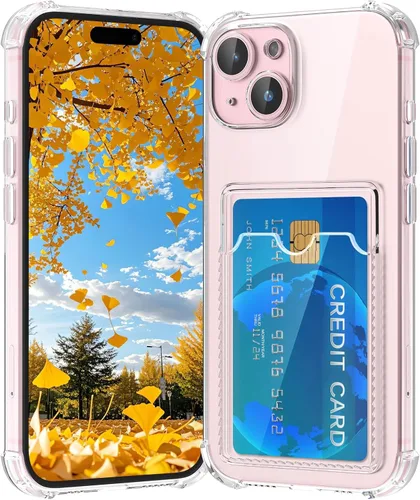 Vista 9 de Funda compatible con iPhone 13 con tarjetero, funda tipo cartera, transparente, delgada, suave, protectora a prueba de golpes, antiarañazos, funda