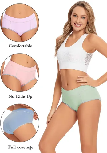 Vista 3 de POKARLA - Ropa interior elástica de algodón para mujer, pantaletas de cintura media-alta, paquete de 5