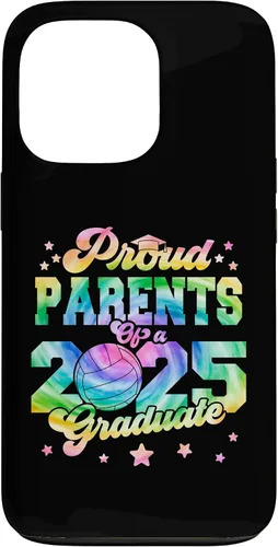 Vista 10 de iPhone 16 Parents of a 2025 Graduate Tie Dye Graduation VolleyBall Case