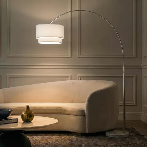 Vista 9 de Brightech Mason - Lámpara de pie de arco - Lámpara de pie de esquina moderna con pantalla de tambor colgante única para sala de estar - Luz curva