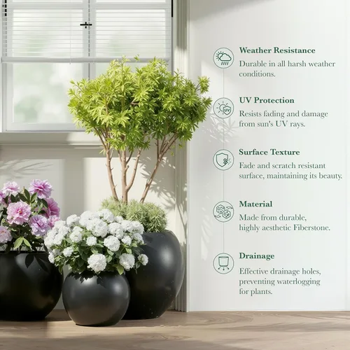 Vista 8 de DTY Fiberstone - Maceta tipo globo para interiores y exteriores, maceta esférica ligera para olivo, Monstera y palma, piedra de fibra de vidrio