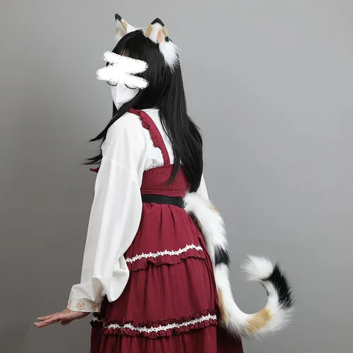 Vista 7 de Juego de diadema de orejas de piel sintética con cola de zorro y gato lobo para adultos, Halloween, Navidad, fiesta de disfraces, regalos