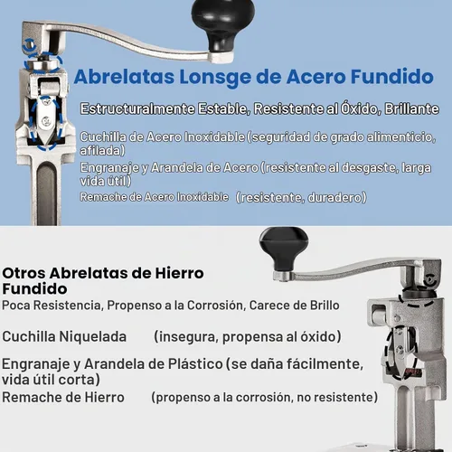 Vista 3 de Abridor de latas comercial resistente para 11100, abridor de latas industrial para 10 latas, abridor de latas manual con base de acero chapado