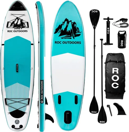 Vista 26 de Roc Tabla de remo inflable con accesorios y mochila de alta calidad, cubierta antideslizante, bolsa impermeable, correa, remo y bomba de mano.