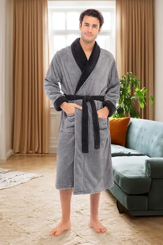 Vista 2 de Alexander Del Rossa - Bata de baño de forro polar acolchado para hombre