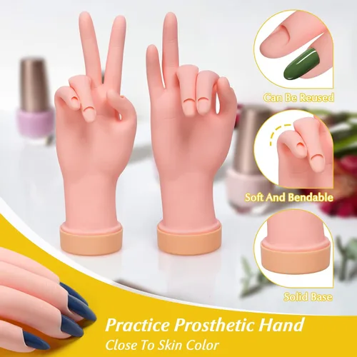Vista 4 de Paquete de 2 puntas de uñas de práctica, herramienta de mano de entrenamiento de arte y 1 par de práctica de pie falso, herramienta de manicura