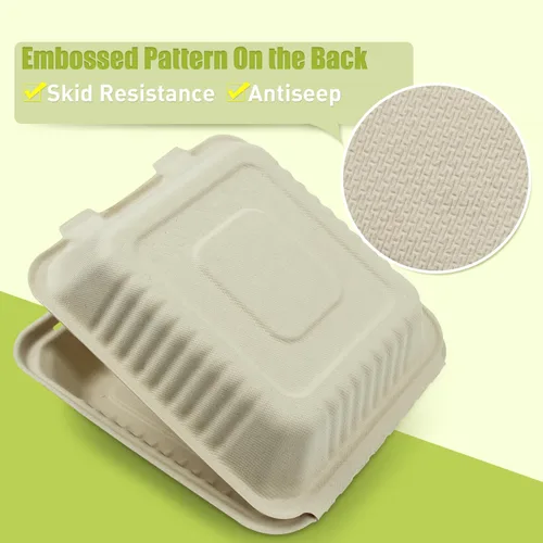 Vista 3 de Green Earth Caja de 50 unidades con 1 compartimento compostable de 8 pulgadas Fibra de bambú, cajas para llevar, tapa con bisagras, apta