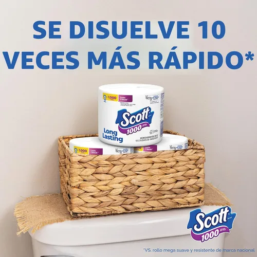 Vista 5 de Scott 1000 papel higiénico, 8 rollos, apto para tanque séptico, papel higiénico de 1 capa