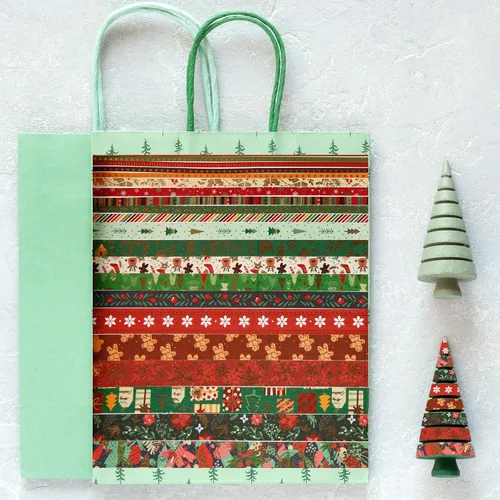 Vista 5 de NQEUEPN 21 rollos de cinta adhesiva Washi de Navidad, copos de nieve, ciervos, árbol de Navidad, pan de jengibre, patrón de rayas, autoadhesivas