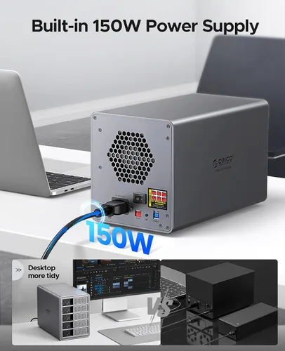 Vista 5 de ORICO Carcasa para disco duro de 4 bahías, compatible con 8 modos RAID para HDD de 3.5 pulgadas máx. hasta 88 TB para almacenamiento externo