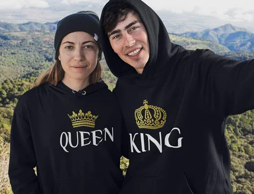Vista 5 de Rey y Reina Sudaderas en juego con capucha para parejas