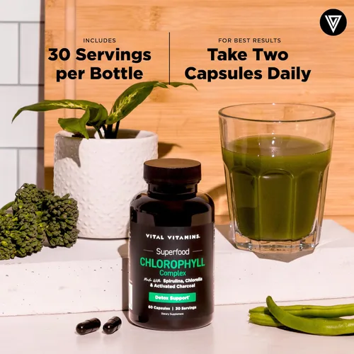 Vista 8 de Vital Vitamins Pastillas de clorofila – Suplemento desodorizante corporal – Hecho con espirulina, clorella, perejil orgánico, menta y carbón