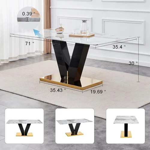 Vista 3 de gopop Juego de mesa de comedor para 8, moderno juego de mesa de comedor de mármol de 71 pulgadas, mesa rectangular grande de vidrio y 8 sillas