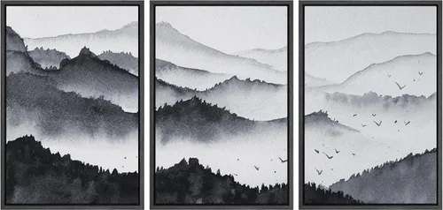 Vista 67 de NWT Lienzo enmarcado para pared, juego de arte en acuarela pastel, bosque de montaña oscura, naturaleza silvestre, ilustraciones de arte moderno