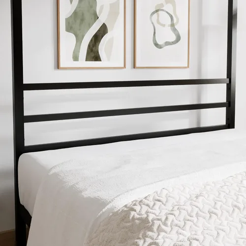 Vista 8 de ikalido Marco de cama con dosel de metal tamaño completo, marco de cama con plataforma moderna de cuatro postes, base de colchón, espacio de Negro