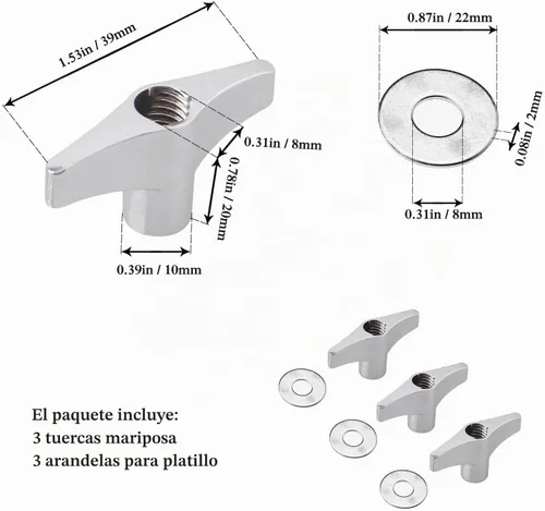 Vista 2 de Juego de accesorios de platillos de 21 piezas, fundas de soporte, fieltros, arandelas y tuercas de ala para batería (negro)