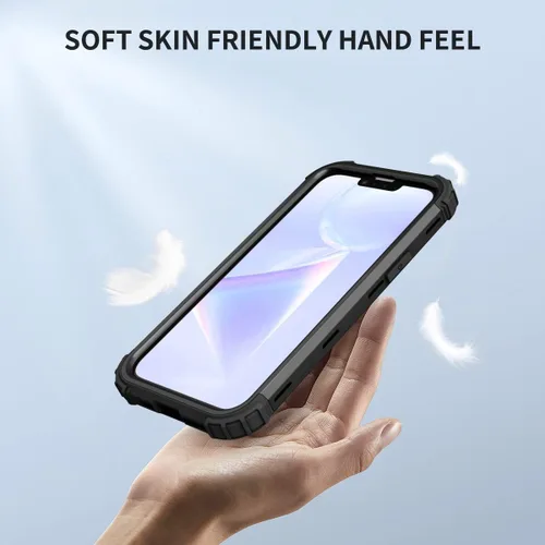 Vista 9 de Ankoe Funda para iPhone 14 Plus, resistente, protección contra caídas, policarbonato duro, silicona suave, combo híbrido de protección contra Negro