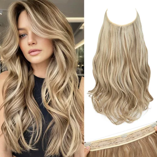 Vista 32 de SARLA Extensiones de cabello con alambre invisible con 3 clips, postizo sintético corto, ondulado, rizado, diadema ajustable transparente