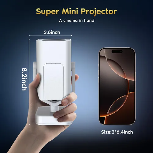 Vista 3 de Mini proyector portátil con WiFi 6 y Bluetooth 5.2 Android, soporte 1080P 4K con aplicaciones integradas, 200 lúmenes ANSI, corrección Keystone