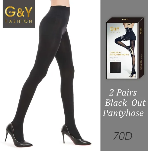 Vista 6 de G&Y 2 pares de medias semiopacas para mujer, pantimedias superiores de control de microfibra 70D