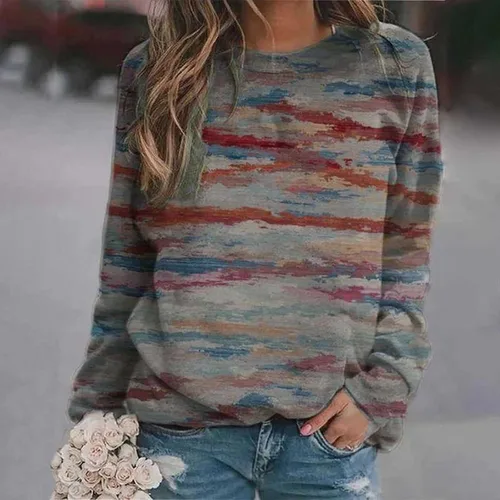 Vista 3 de Blczomt Camisas casuales con cuello redondo para mujer, manga larga, estampadas, holgadas, cómodas, para otoño, Y2K Clohtes 2023
