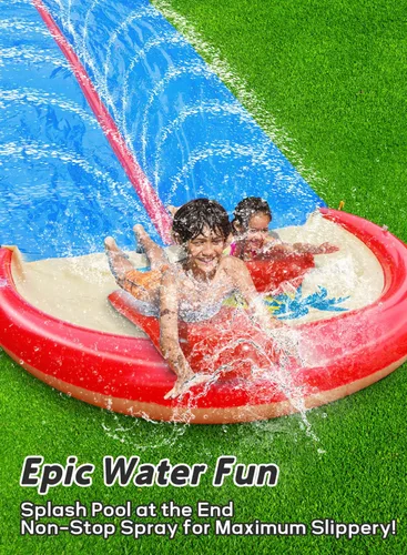Vista 3 de Tobogán acuático para niños y adultos, toboganes de agua extralargos para patio trasero, resistente, con dos tablas inflables y juguetes de agua