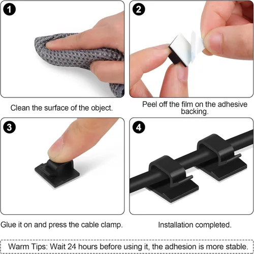 Vista 5 de 50 clips adhesivos para cables, clips de cable de pared mejorados, clips de alambre para cables, gestión de cables de carga, clips de gestión