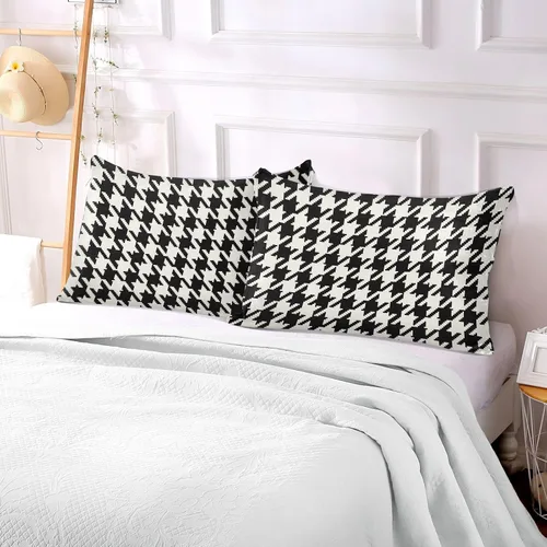 Vista 5 de Fundas de almohada clásicas de pata de gallo, tamaño estándar, transpirables, agradables a la piel, fundas de almohada suaves y acogedoras