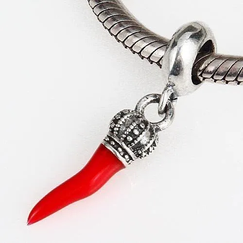 Vista 4 de ARTCHARM Corona de cuentas de cuerno italiano rojo colgante encanto auténtico 925 plata de ley chile colgante perlas ajuste pulsera europea