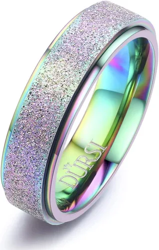 Vista 10 de Anillo giratorio para mujer y hombre de acero inoxidable con acabado de lijado para ansiedad, 6 mm / 8 mm