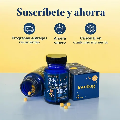 Vista 8 de LoveBug Probiotics: suplemento de probióticos de múltiples cepas para niños pequeños. 60 Esferas fáciles de tragar. 3 mil millones CFU. Comprimidos
