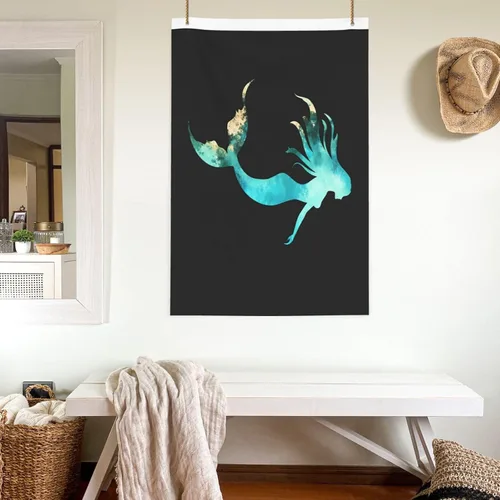 Vista 8 de Bandera de jardín con diseño de sirena de animales marinos y océanos de 2 x 3 pies, banderas voladoras de poliéster duradero con ojales