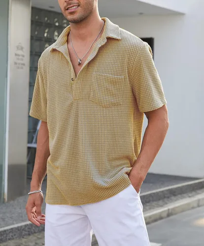 Vista 4 de Uiriuy Mens Casual Collared Short Sleeve Button Down Corduroy Shirts