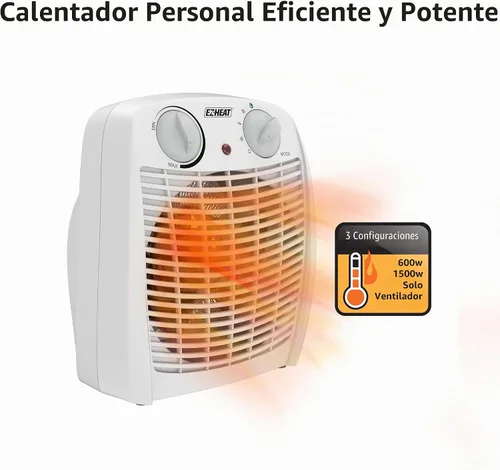 Vista 3 de EZ-HEAT Calentador de espacio portátil para interiores de 750/1,500 vatios con termostato ajustable, sensor de sobrecalentamiento, interruptor