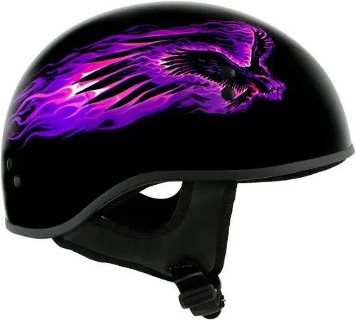 Vista 2 de Hot Leathers HLD1007 'Black Out Eagle' - Medio casco para motocicleta con diseño de calavera, color negro brillante, para hombres y mujeres, talla M