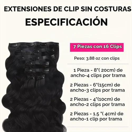 Vista 2 de Lashey Extensiones de cabello humano con clip, sin costuras, #1, color negro azabache, extensiones de cabello humano real, extensiones de cabello