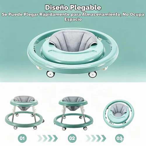 Vista 4 de Andador plegable para bebés, altura ajustable para bebés de 6 a 18 meses (verde)