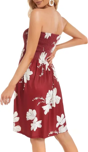 Vista 6 de CHICGAL - Vestido de verano para mujer, salida de baño, sin tirantes, bohemio, estampado floral, vestido de verano, para la playa