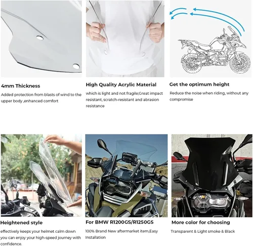 Vista 3 de Windscreen Windshield Wind Shield Screen Protector Parts Compatible with BMW R1200GS R 1200 GS LC R1250GS R1200GS R1250GS ADV Adventure Style1 Black