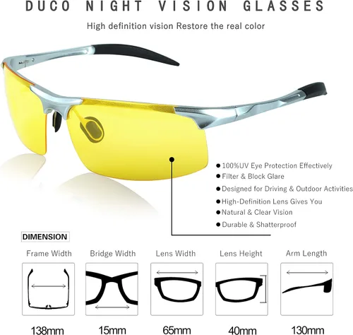 Vista 4 de DUCO Gafas de visión nocturna polarizadas de conducción nocturna para hombre